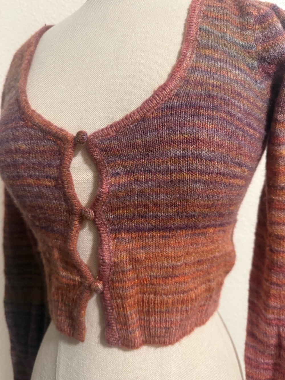 Striped Knit Crop Cardigan Sweater in Rust Pink